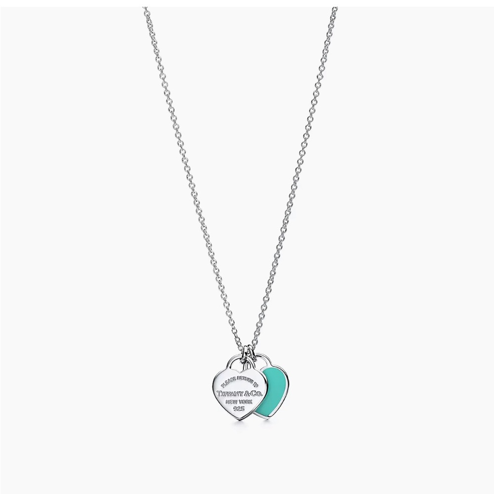 Tiffany Blue Double Heart Tag Pendant in Silver, Mini
